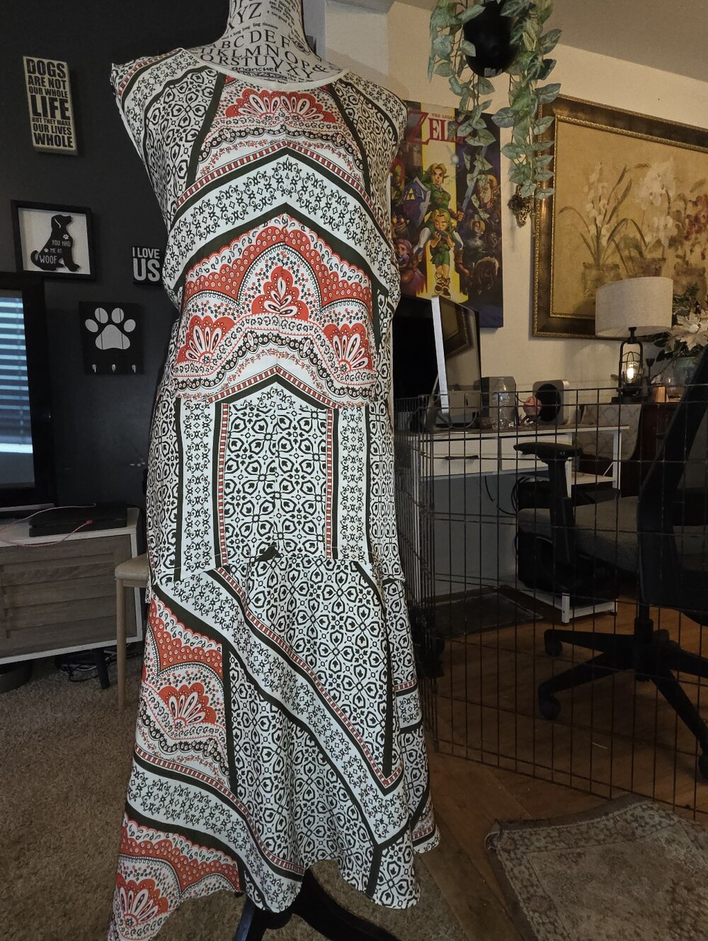 Cato Sleeveless Maxi Dress in White, Coral and Black